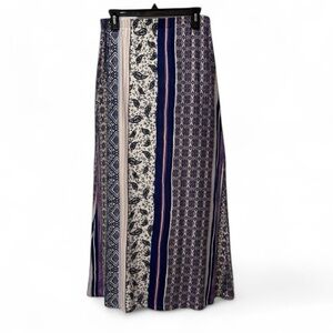 Chico’s Blue & White Patchwork Maxi Skirt Size 0 (Fits 4-6) Boho Travel Resort